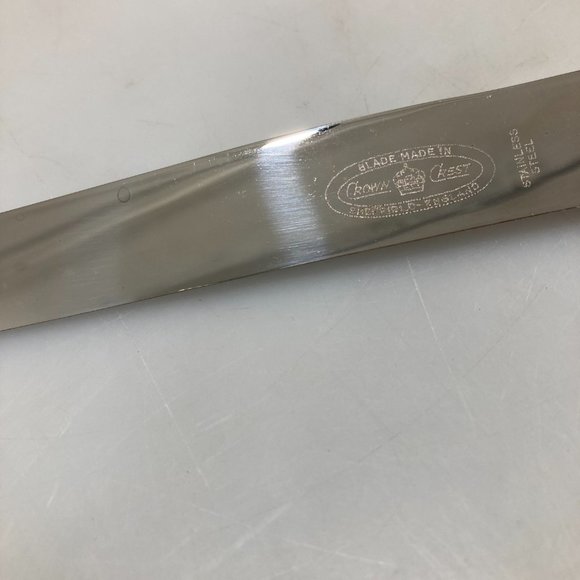 Crown Crest Sheffield 3 Pc Carving Set Stainless Steel Blades Horn Handles Vint - Picture 4 of 6